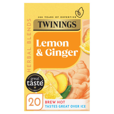 Twinings lemon and ginger herbal tea bags 20 bags 30g (British brand)