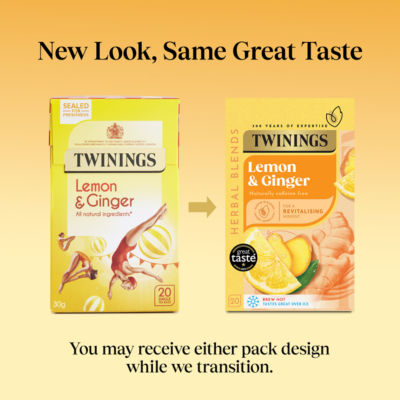 Twinings lemon and ginger herbal tea bags 20 bags 30g (British brand)