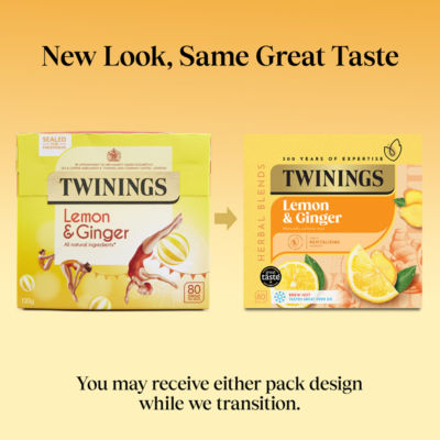 Twinings Lemon & Ginger herbal tea 80 bags, imported from the UK