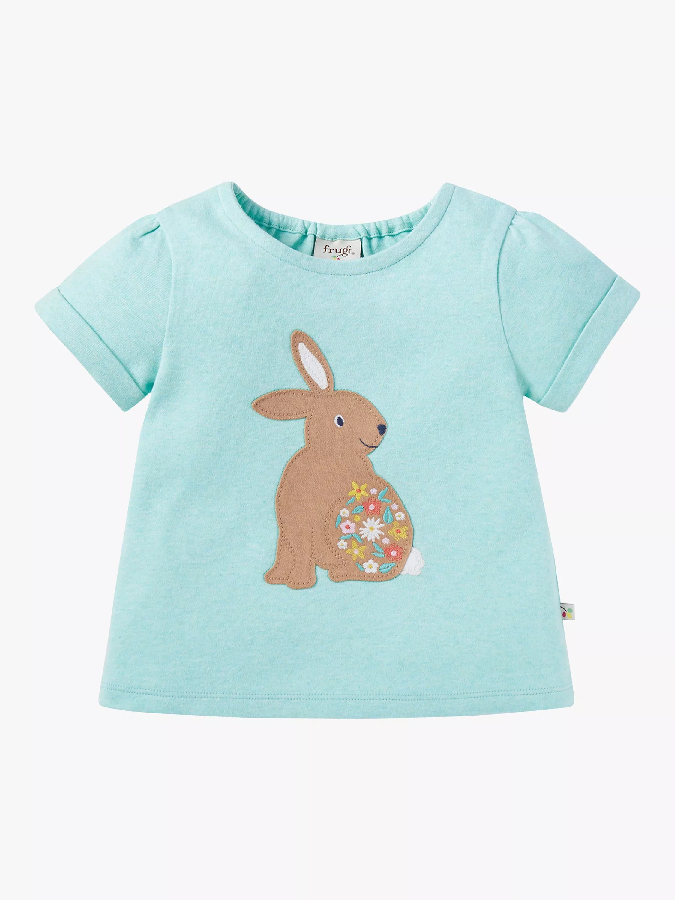Frugi Baby Evie Organic Cotton Rabbit Applique T-Shirt, Spring Mint Marl - McGrocer