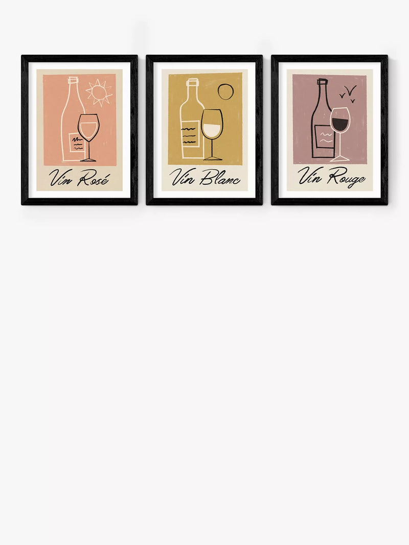 EAST END PRINTS Telegramme Paper Co Vino Framed Print Set of 3 - 30x40cm
