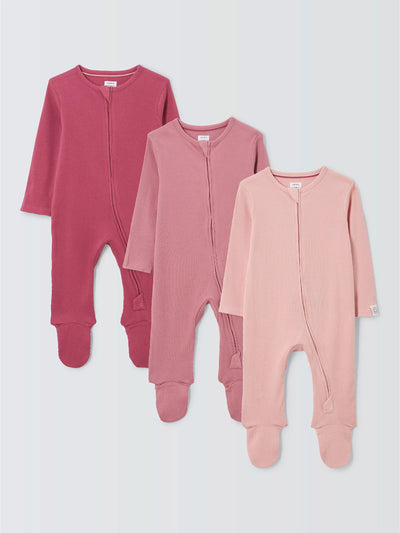 John Lewis Baby-Schlafanzug aus Rippstrick mit Zwei-Wege-Reißverschluss, 3er-Pack