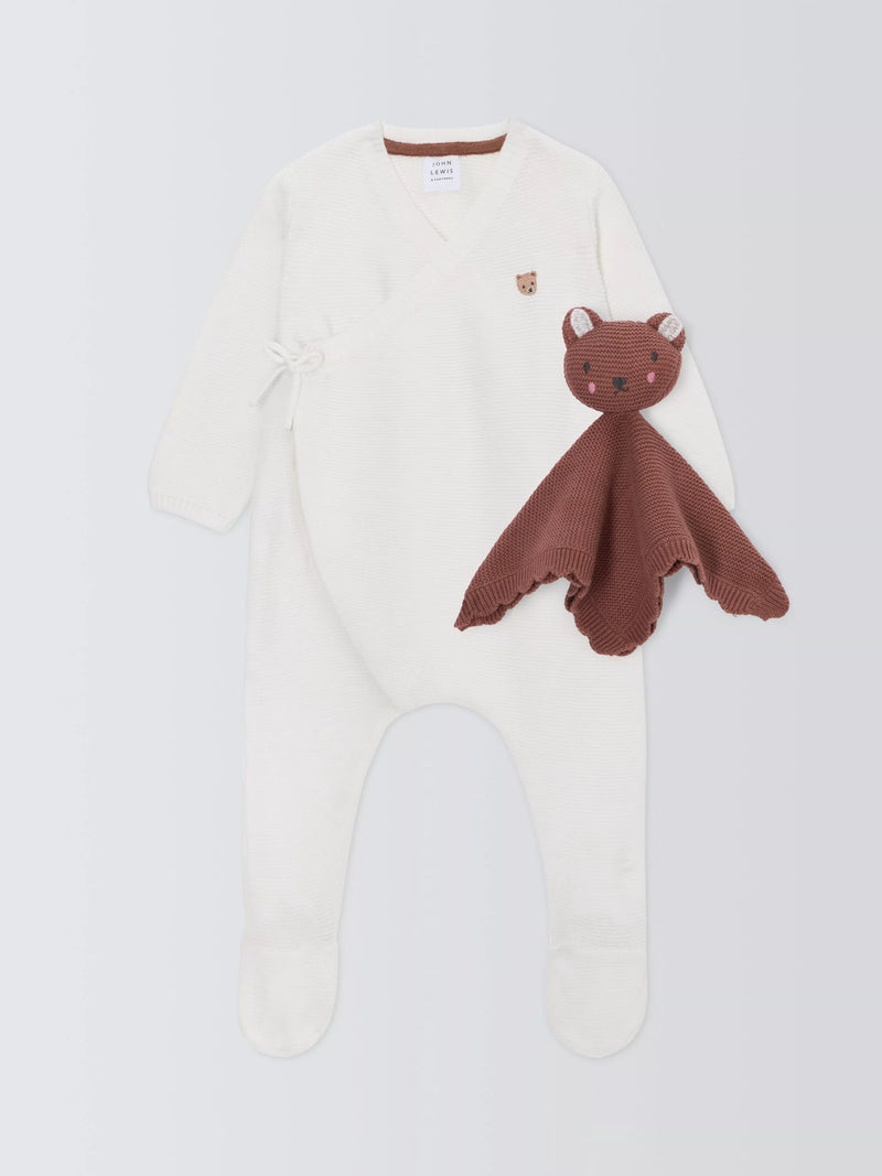 John Lewis Cotton Wrap Sleepsuit and Knitted Comforter, UK version