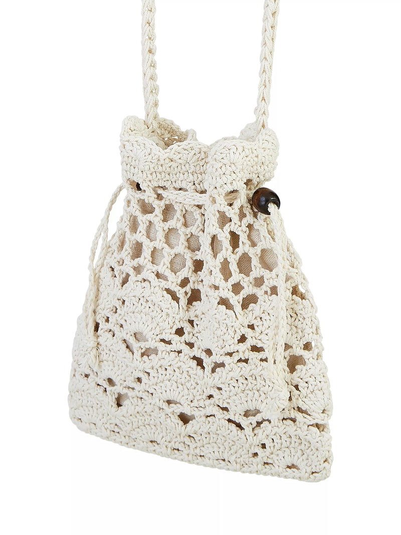 Yumi crochet bag white bead trim crossbody - UK version