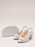 Phase Eight Diamante Block Heel Pumps Silver, imported from the UK