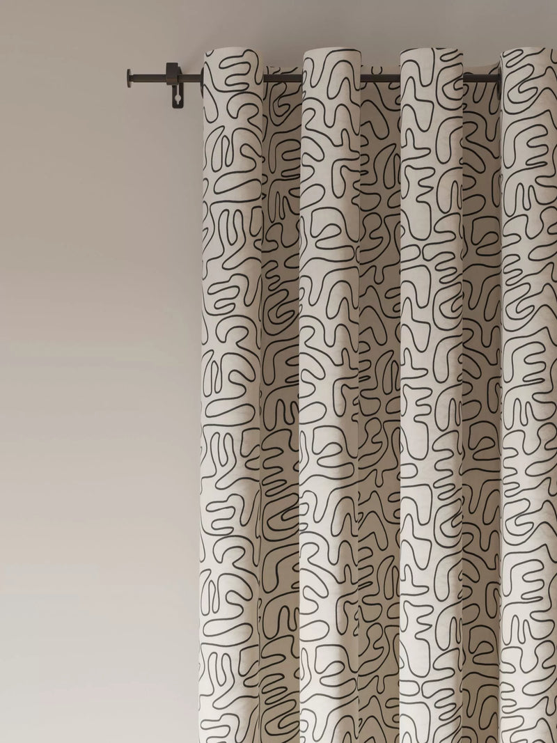 John Lewis grey scribble print lined eyelet curtains, UK version