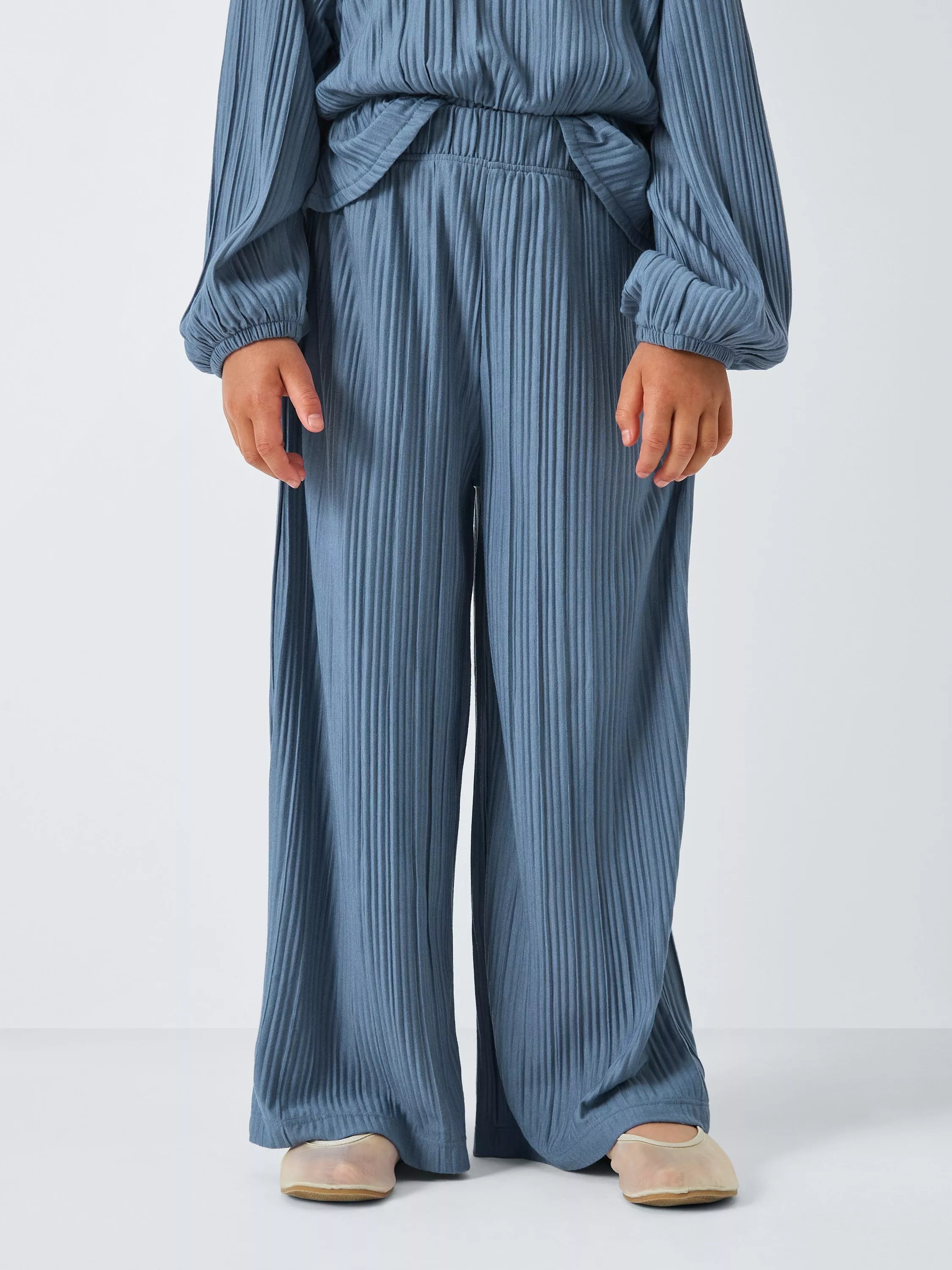 John Lewis ANYDAY Kids' Plisse Trousers, Blue - McGrocer