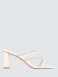 Diamante Strap Mules with 7cm Block Heel in Canvas