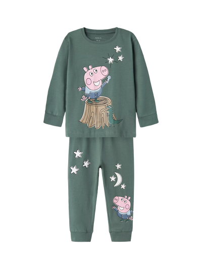 NAME IT Kids' George Pig Long Sleeve Pyjama Set Dark Forest