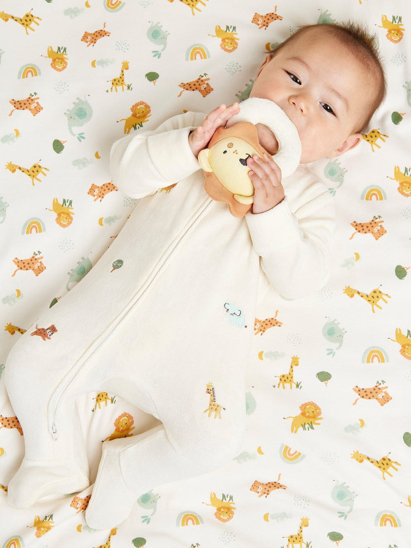 Mini Cuddles Baby Cotton Animal Starter Set Rattle Cream, imported from the UK