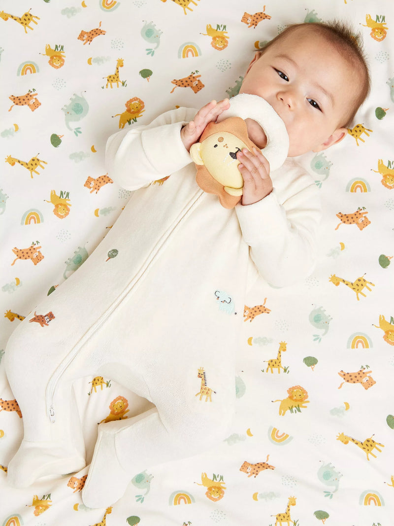Mini Cuddles Baby Cotton Animal Starter Set Rattle Cream, imported from the UK