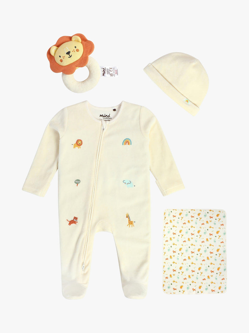Mini Cuddles Baby Cotton Animal Starter Set Rattle Cream, imported from the UK