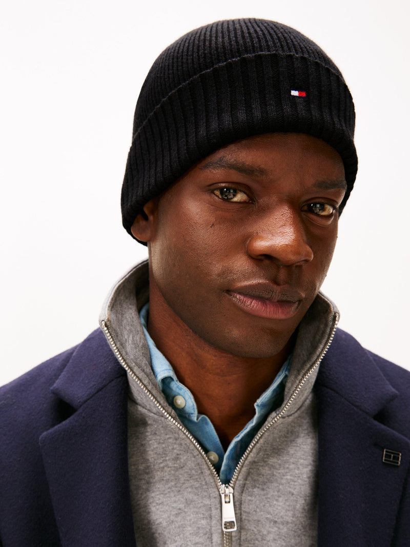 Tommy Hilfiger flag logo beanie hat cotton cashmere blend - British product