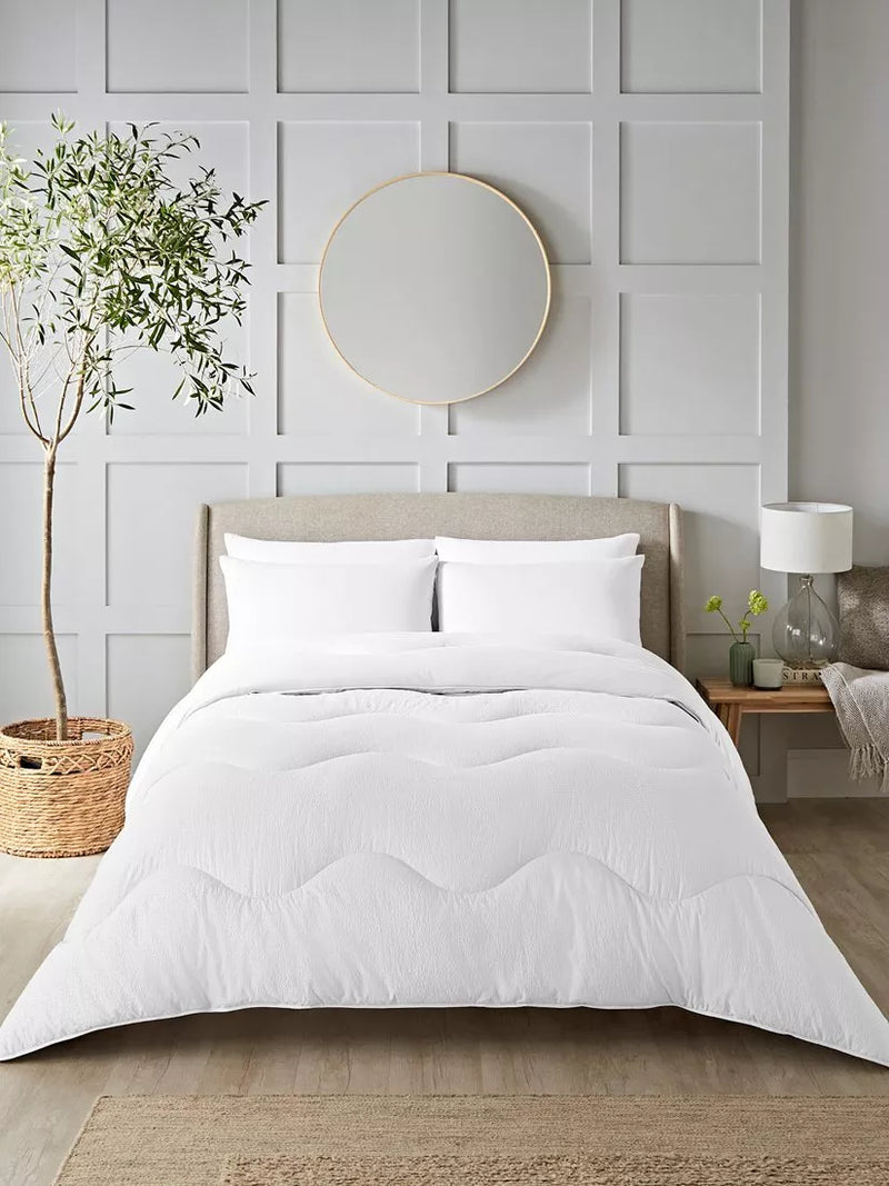 Night Lark Seersucker Coverless Duvet & Pillowcase Set, 4.5 Tog, Polar White