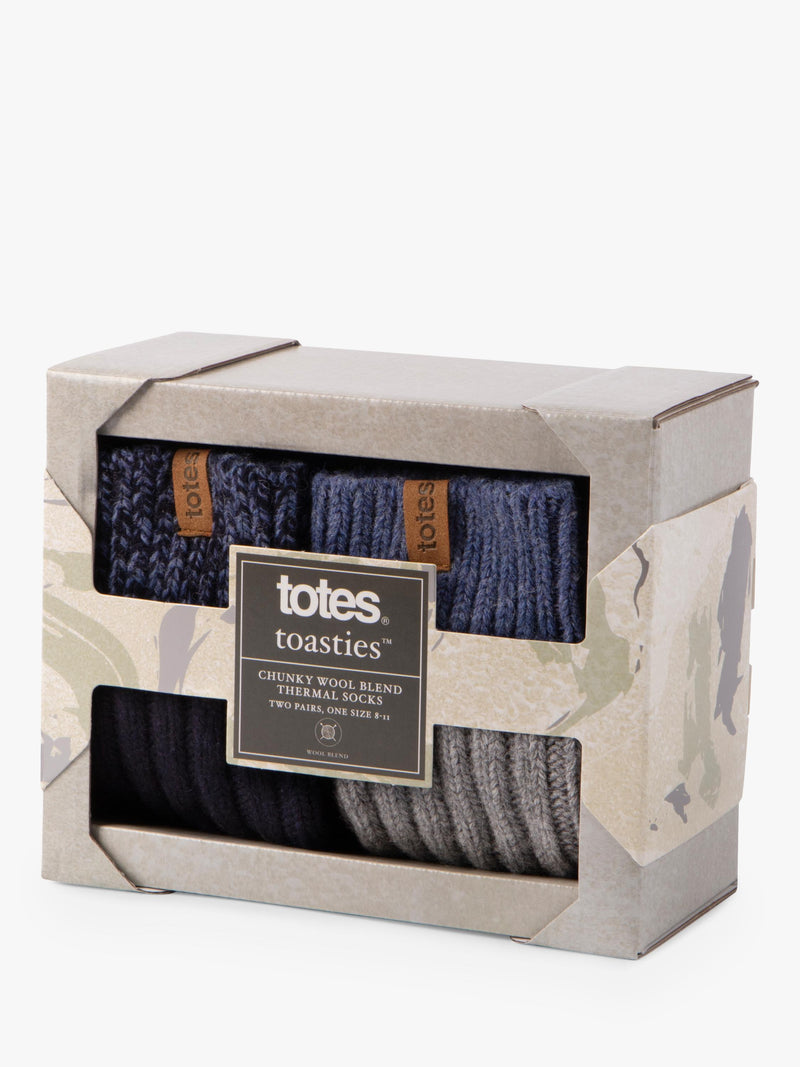 totes wool blend thermal socks navy grey pack of 2 (British brand)