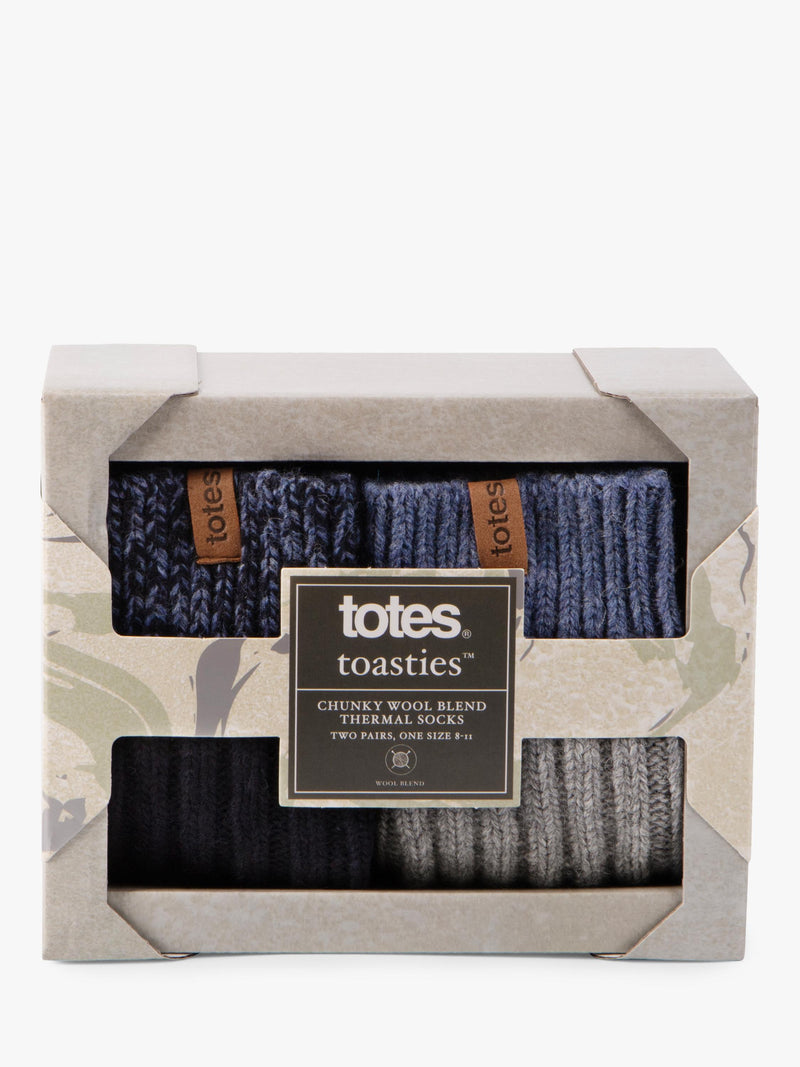 totes wool blend thermal socks navy grey pack of 2 (British brand)