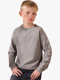 Kids' Long Sleeve Cotton Jersey Tee with Distressed Graphic Print in Taupe