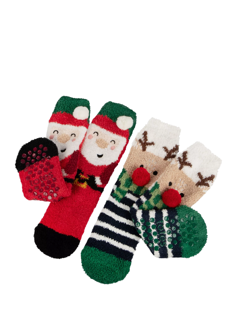 totes Kids Christmas Slipper Socks Multi Twin Pack (British brand)