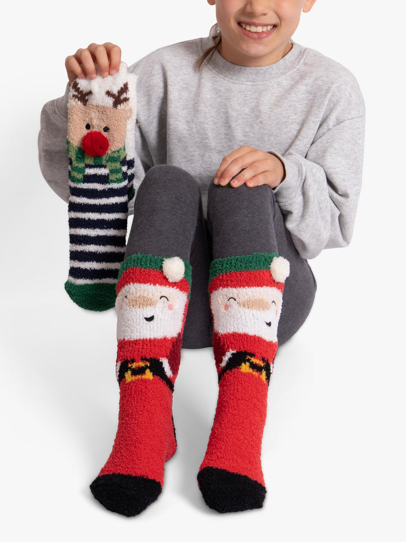 totes Kids Christmas Slipper Socks Multi Twin Pack (British brand)