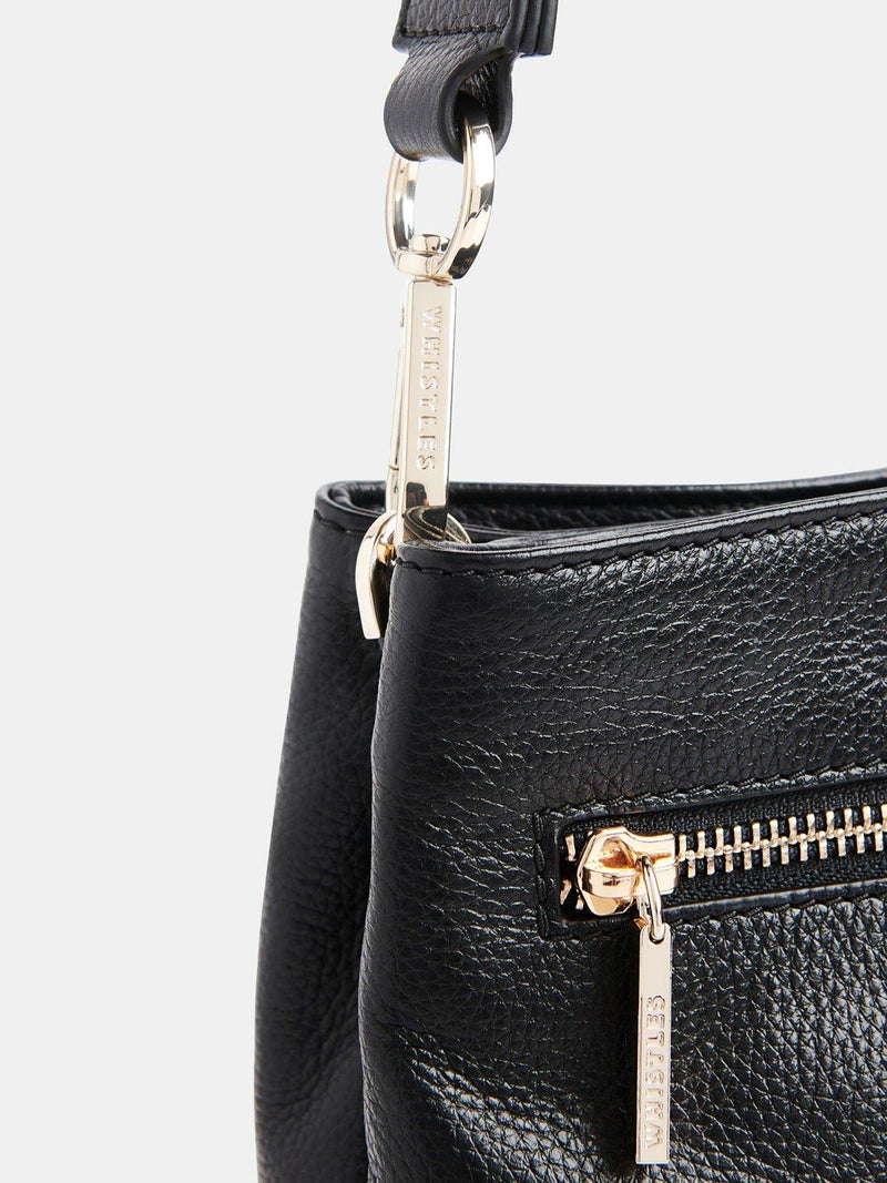 Whistles bucket bag black leather, imported from the UK