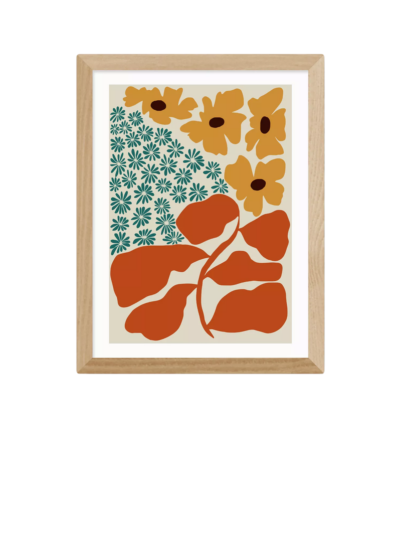 EAST END PRINTS Miho Art Studio 'Exotic Flower Garden' Framed Print - Oak Frame 43.4 x 33.4cm