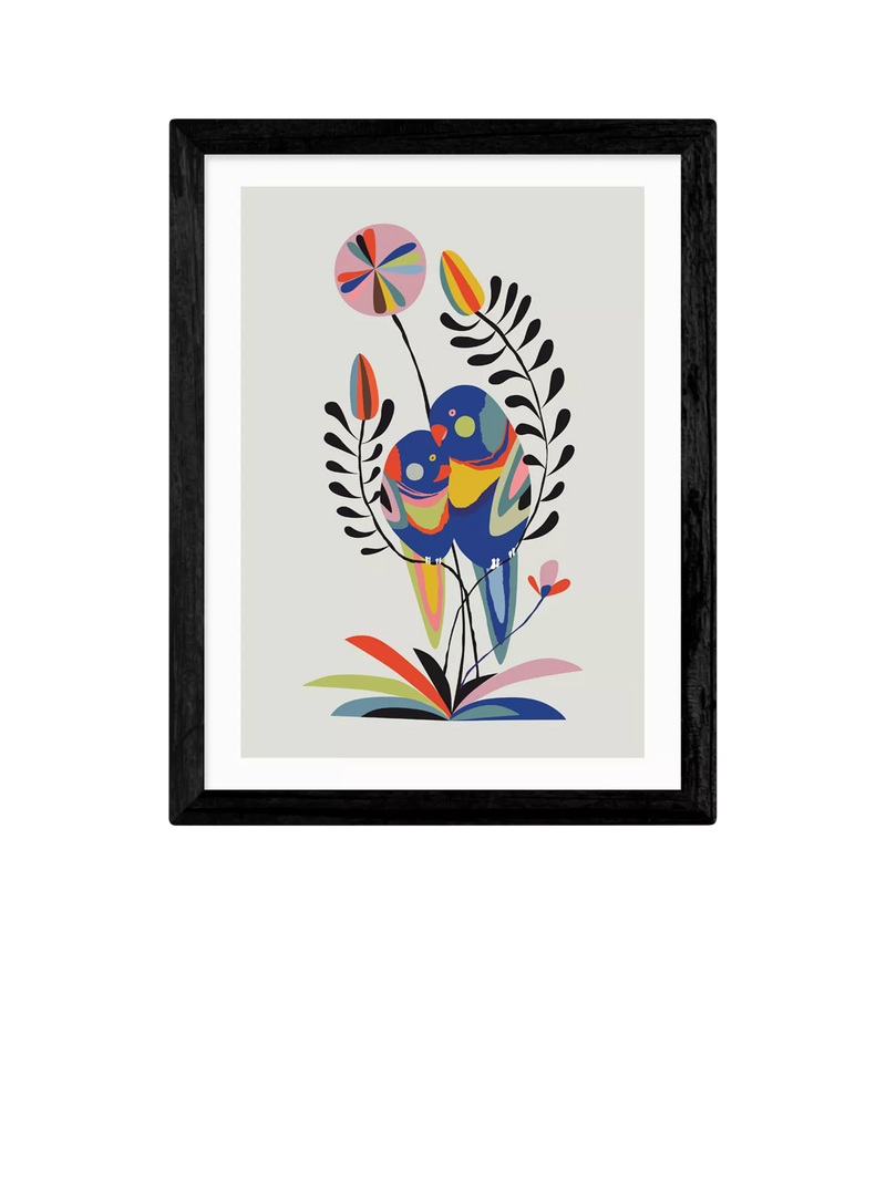 EAST END PRINTS Rachel Lee 'Rainbow Lorikeets' Framed Print 33.4 x 28.4cm