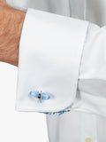 Simon Carter blue catseye egg cufflinks rhodium plated brass - British product