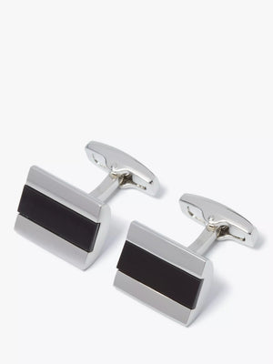 Half Barrel Onyx Cufflinks in Silver and Black