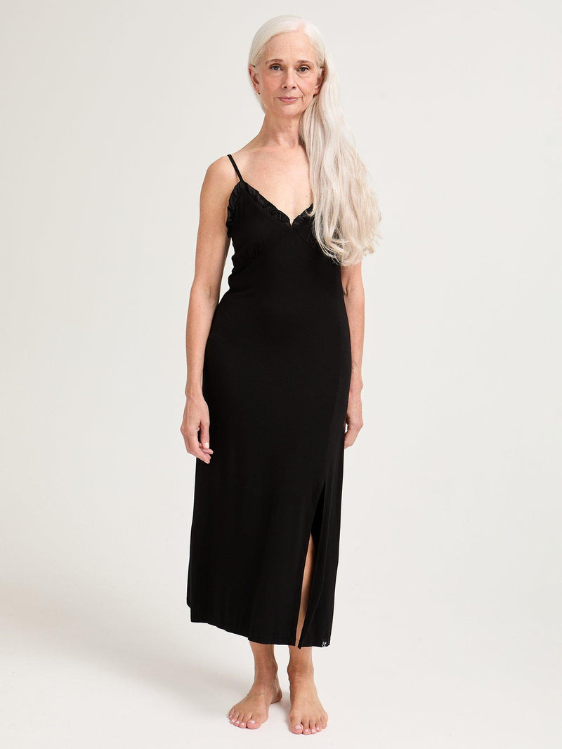 Pretty You London Bamboo Frill Chemise in black, imported from the UK