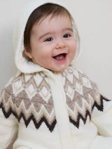 John Lewis The Little Tailor Baby Fair Isle Knitted Hooded Pramsuit, Cream/Taupe- Buy online at McGrocer