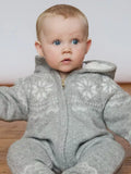 The Little Tailor Baby Fair Isle Knitted Hooded Pramsuit, Grey - 3-6 months