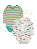Frugi Baby Super Special Organic Cotton Bodysuits, Pack of 2, Lets Go/Multistripe - McGrocer
