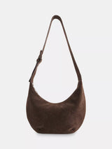 John Lewis Whistles Sia Curved Crossbody Suede Bag, Chocolate- Buy online at McGrocer