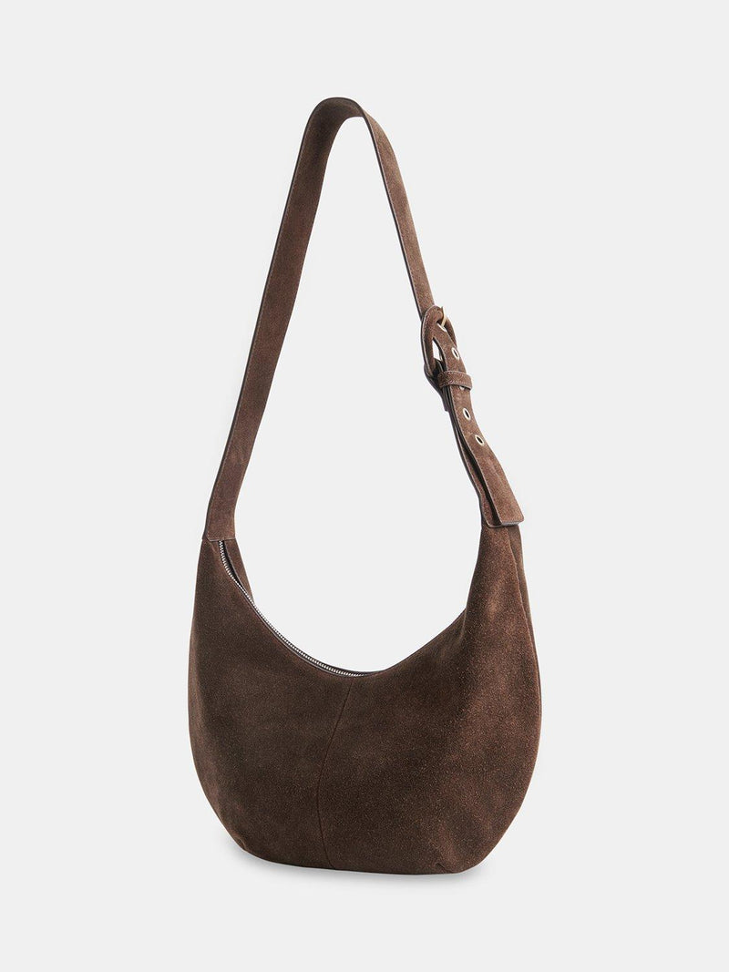 Whistles Sia curved crossbody suede bag chocolate - British product