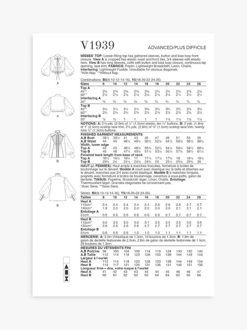 Simplicity Vogue V1939 Schnittmuster - britisches Produkt