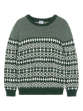 Polarn O. Pyret Kids' Organic Cotton Christmas Jumper Fairisle Snowflake Jumper, Green