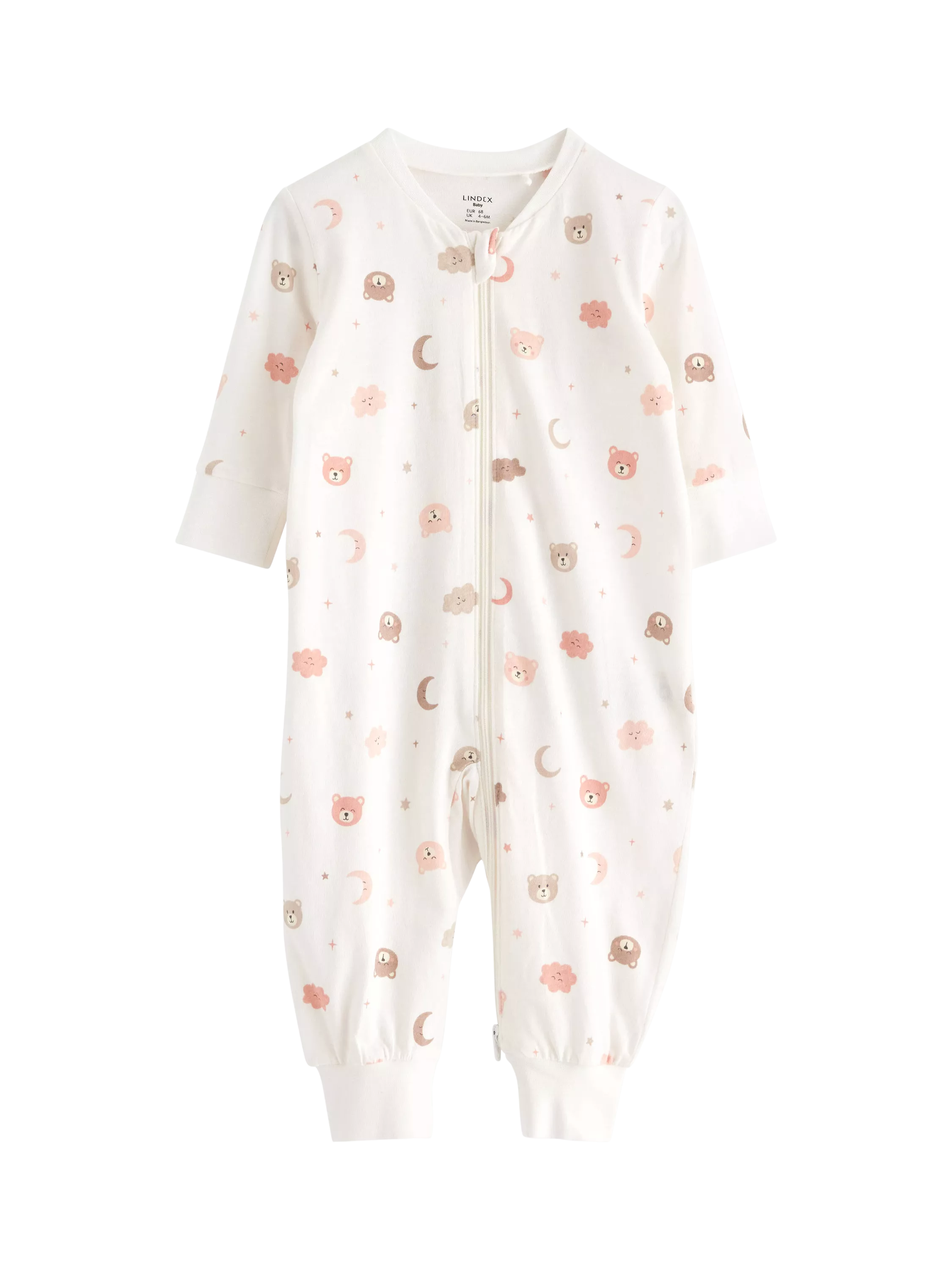 Lindex Baby Bear Print Sleepsuit, Dusty White - McGrocer