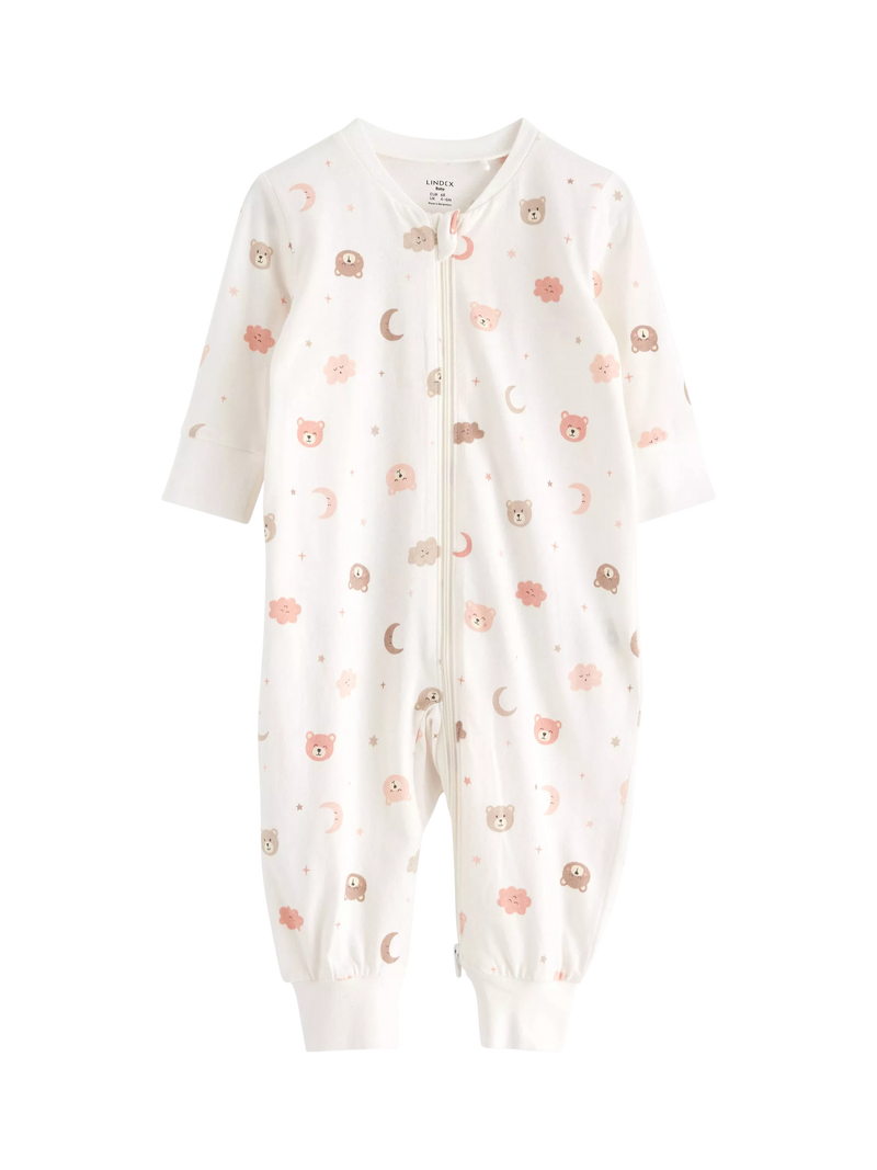 Lindex Baby Bear Print Sleepsuit, Dusty White - McGrocer
