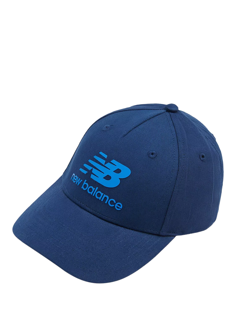 New Balance kids' stacked logo baseball cap in navy, imported from the UK