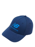 New Balance kids' stacked logo baseball cap in navy, imported from the UK