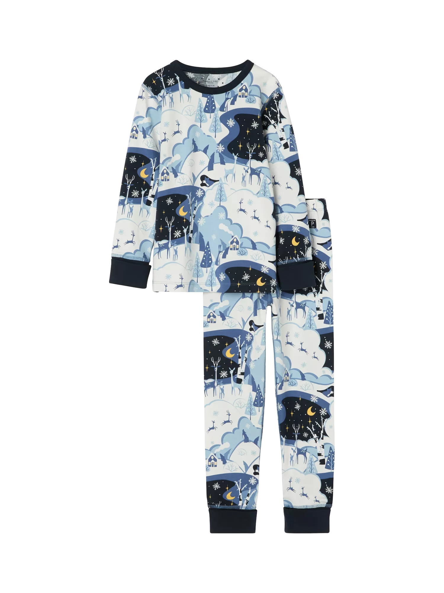 Polarn O. Pyret Kids' Nordic Winter Wonderland Print Pyjama Set, Blue - McGrocer