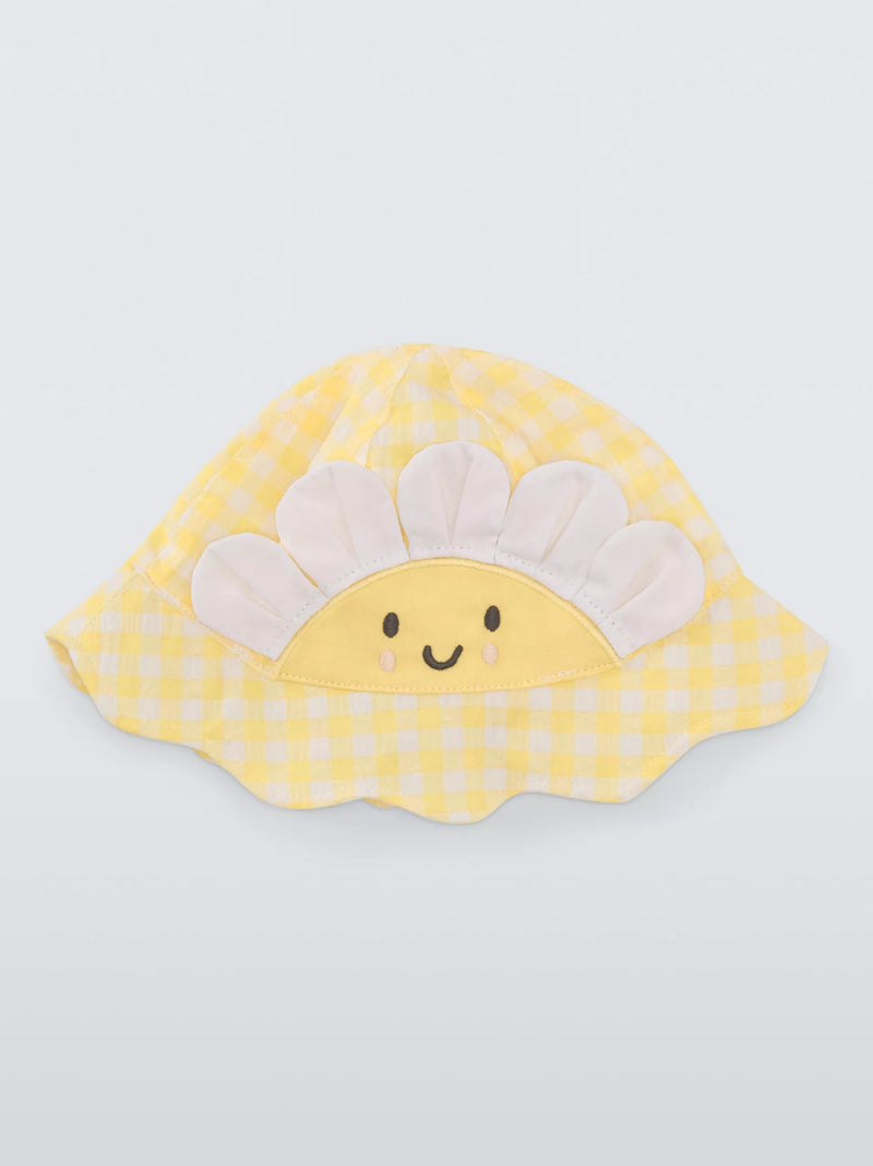 John Lewis Baby Gingham Sunflower Hat, Yellow, 0-3 months