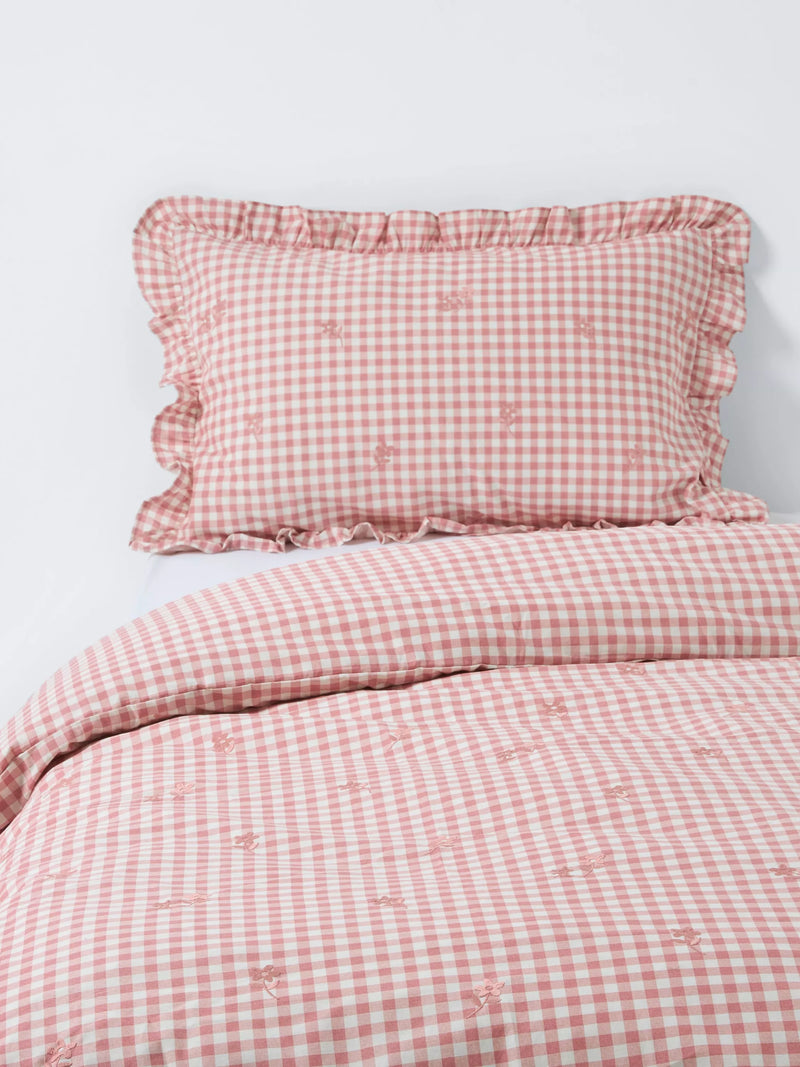 John Lewis gingham cotton duvet cover set pink, imported from the UK