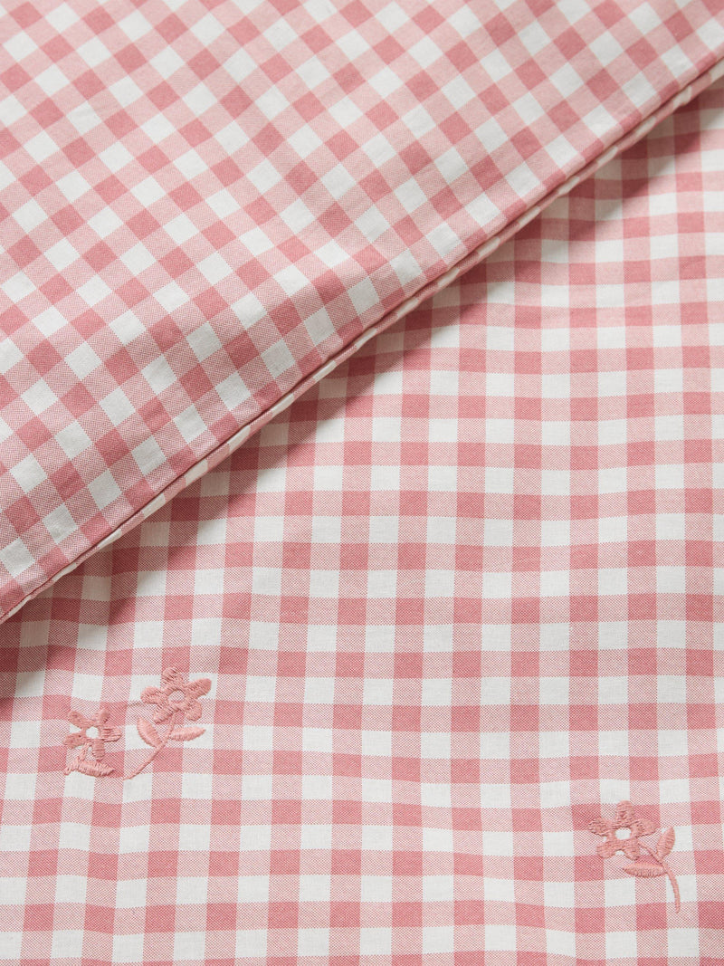 John Lewis gingham cotton duvet cover set pink, imported from the UK