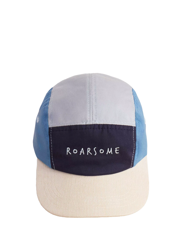 Kids' 5 Panel Baseball Cap with Corduroy Peak and Rip Tape Adjuster in Blue/Multi