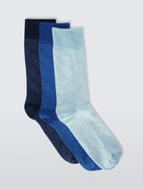 John Lewis John Lewis Organic Cotton Blend Geometric Tile Pattern Socks Pack of 3 Blue Multi- Buy online at McGrocer