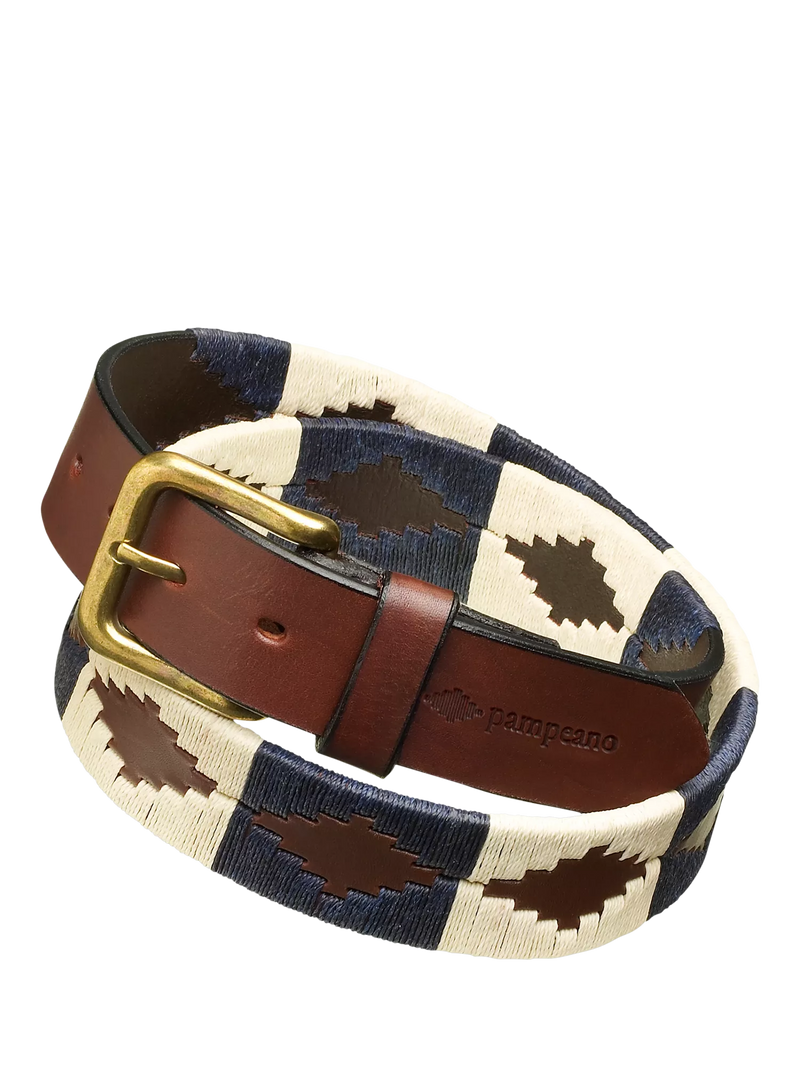 Pampeano Jugadoro leather belt in brown cream blue (British brand)
