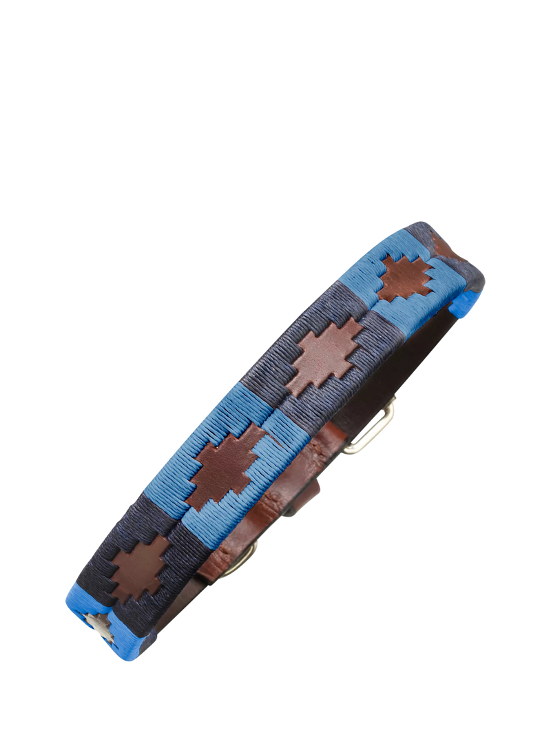Pampeano Azules leather dog collar blue (British brand)