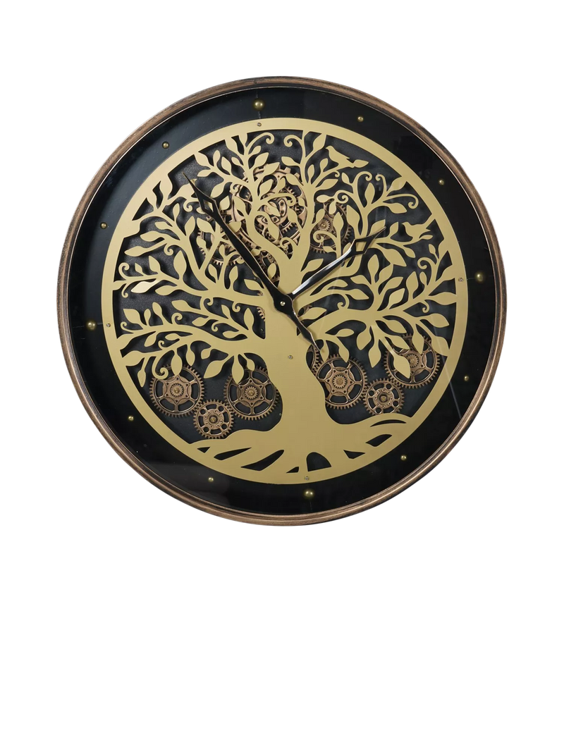 Libra Interiors wall clock with gold tree silhouette 80cm - British product