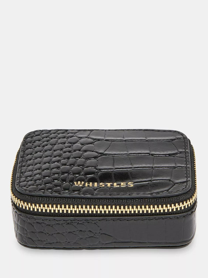 Whistles Lotta croc texture leather jewellery box black, UK version